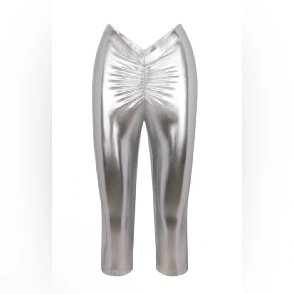 NWT Skims Metallic Swim V Waist Pant Rouched Silver Nickle XXS